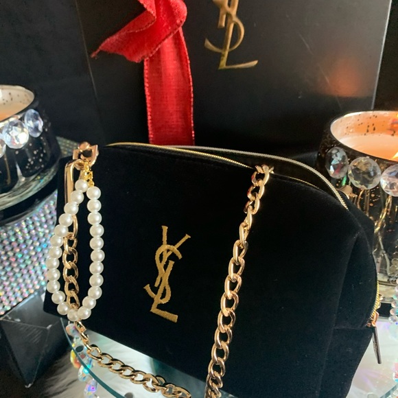 YSL Yves Saint Laurent Velour Cosmetic Bag to Crossbody Purse - Picture 5 of 8